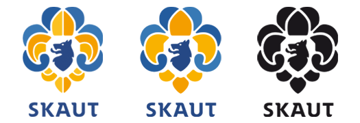Členité, základní a jednobarevné logo Junáka – českého skauta